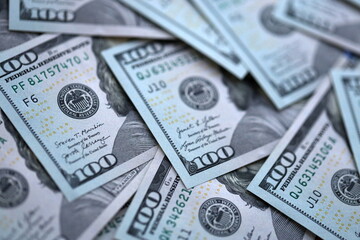 Very big amount of new hundred dollar bills. United States currency money