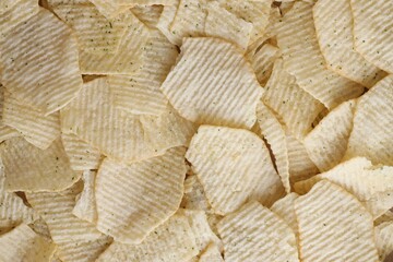 Obraz premium Homemade Flavored Paprika Potato Chips in a Bowl, top view. Flat lay