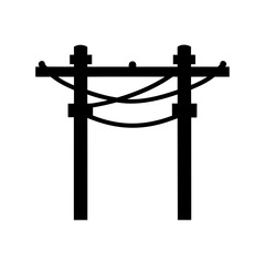 Silhouette of vintage power line infrastructure with electrical wiring and posts