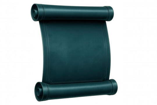 Teal scroll unfurling, revealing blank parchment ready for text or design, isolated on transparent background, ideal for announcements or invitations