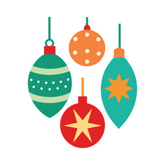 Set of christmas tree ornaments vector illustration on white background.