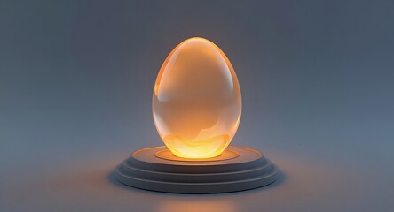 Glowing crystal egg on a pedestal with a soft light, close up shot