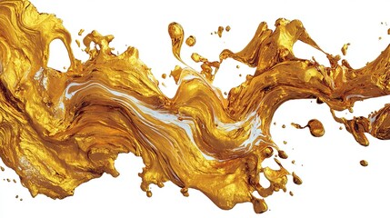 Swirling golden fluid with subtle white streaks against a white background