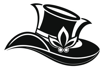 Elegant Black Top Hat with Feather Decoration, Stylish Hat on White Background