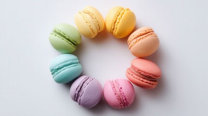 Obraz premium Soft Pastel Macarons Arranged in a Circle Design for Elegant Dessert Presentation