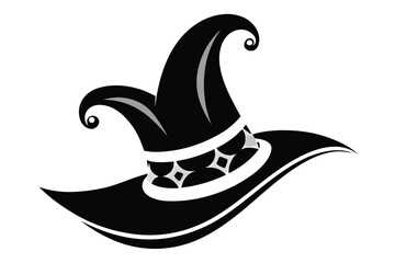 Elegant Witch Hat Icon, Black and White Silhouette Design, Halloween Element on White