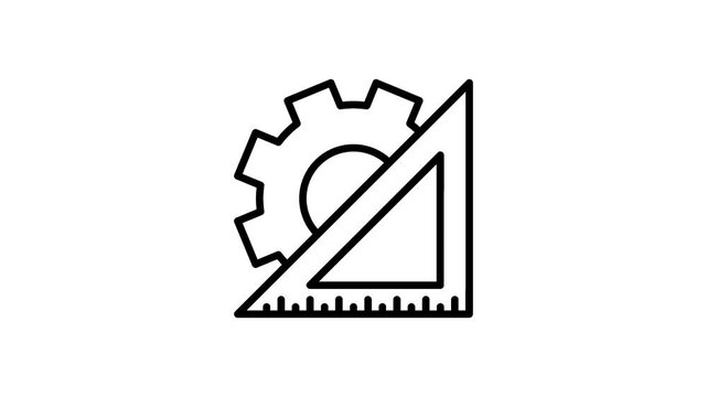 Animated gear and triangle ruler icon illustration engineering technology technical measurement motion graphic