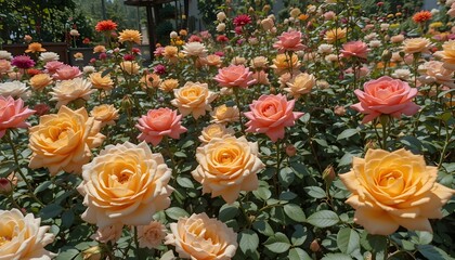 Jardin de roses aux multiples couleurs.