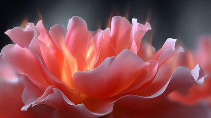 Flaming rose, soft pink, glowing petals