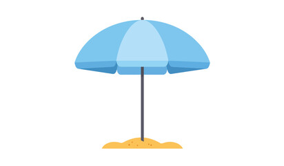Obraz premium A simple clean and bright illustration of a light blue beach umbrella planted in golden sand on a white background