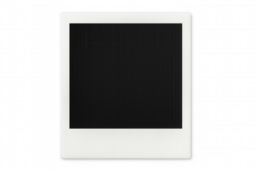 Classic white instant photo frame with a black empty space, isolated on a transparent background, ready for your image