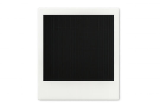 Classic white instant photo frame with a black empty space, isolated on a transparent background, ready for your image