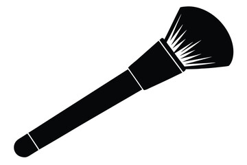 Black Silhouette of Makeup Brush with Bristles on White Background
