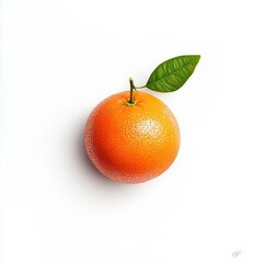A vibrant orange with a green leaf sits against a clean white background, perfect for food visuals.