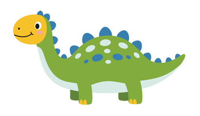 Naklejka premium Adorable and friendly green cartoon dinosaur with yellow head and blue spotted back perfect for children s books and educational materials