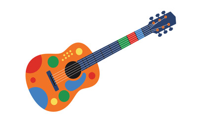 A vibrant and playful acoustic guitar adorned with colorful polka dots and rainbow frets perfect for music education and creative inspiration