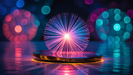 Abstract sphere of radiant light beams representing digital data, network connectivity, and futuristic innovation