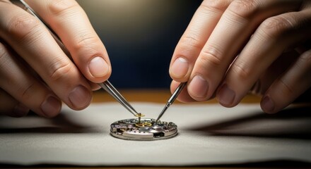 Watchmaker repairing intricate watch mechanism with tools