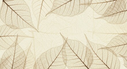 Delicate Transparent Leaves on Textured Beige Background.