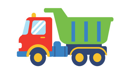 Brightly colored cartoon dump truck with red cab and green cargo bed isolated on a white background perfect for children s themes