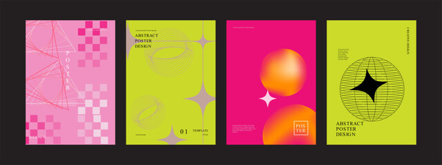 Geometric Poster Designs  Lime Green and Pink Set