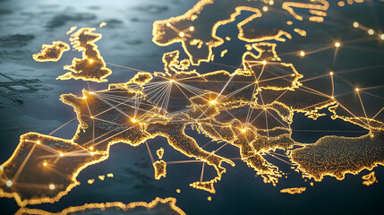 Europe Map With Golden Connections