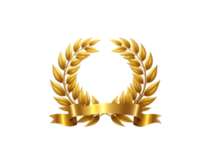 Golden laurel wreath with leaves and branches decorated on white background