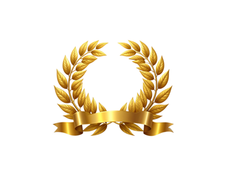 Golden laurel wreath with leaves and branches decorated on white background