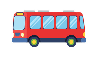 A vibrant cartoon illustration of a classic red school bus with large windows and yellow wheels isolated on a clean white background perfect for educational or transportation themes