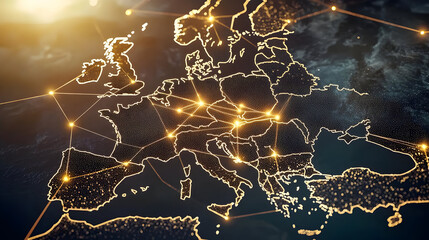 European Countries Map Global Network Illuminated
