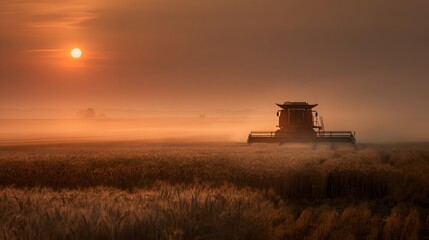 Fototapeta premium Combine Harvester at Sunrise