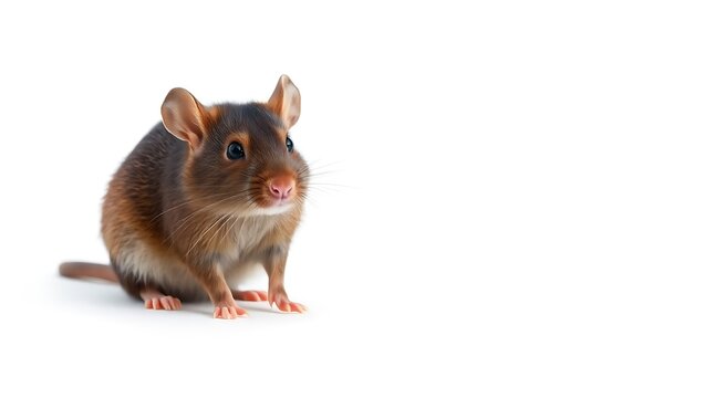 A brown rat sitting on a white background looking up - Powered by Adobe