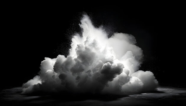 create an abstract image featuring a white powder clud set against a dark backround