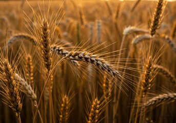 Close up of ripe, golden wheat in a field.