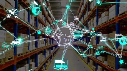 digital, logistics, supply, chain, network, icons, warehouse, background, superimposed, over,  - Powered by Adobe