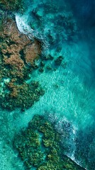 Aerial View of Coral Reef and Turquoise Water