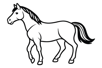 Horse Outline Illustration, Black Mane and Tail, Minimalist Line Art, White Background