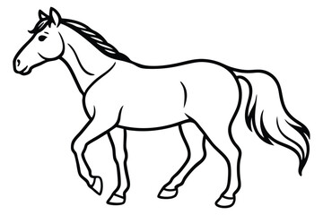 Horse Outline Trotting, Line Art Equine, Simple Black Lines, White Background Stock