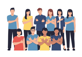 Obraz premium Diverse Group of People Showing Off Their Bandaged Arms After Vaccination Against Illness Promoting Health and Wellness