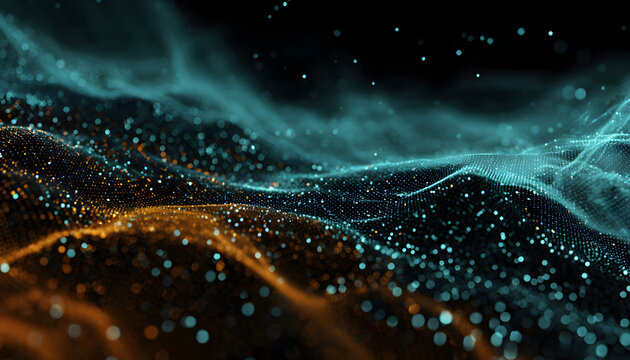 create an abstract digital background featuring a spce filled with polygons an dots, reminiscent of 3d wve rendering, the backgroud is designed for photo us