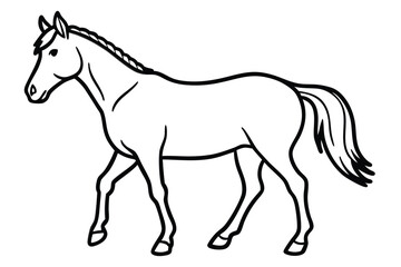 Elegant Horse Outline Walking on White Background Animal