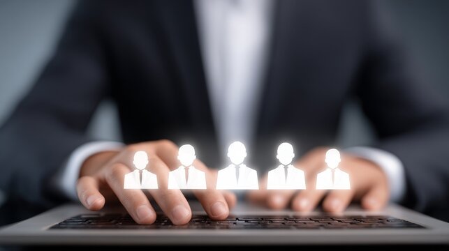 Connecting business professionals, collaborative teamwork through virtual meetings and laptop connectivity.