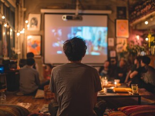 Obraz premium Watching a movie in a cozy living room setting