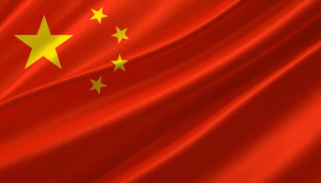 Waving flag of the People's Republic of China with five golden stars on red silk
