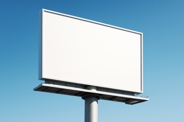 Obraz premium Blank billboard mockup on metal pole against clear blue sky for advertising or branding presentation concept. Ai generative. Ai generative