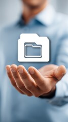 Man holding paper with camera icon, visual representation of photography, image sharing, and digital content creation.