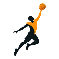 Basketball player jumping to shoot vector on white background.