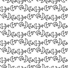 pattern of holiday garlands-stretch moons on string. Hand-drawn, doodle. Crescents of different sizes, shapes. Seamless texture for holidays. Wedding, Mother's Day, Birthday, Valentine's Day, others