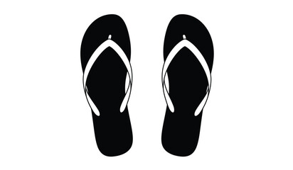 A pair of classic black flip flops with white straps presented in a clean isolated studio shot against a stark white background