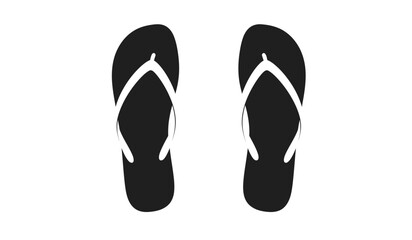 A pair of classic black flip flops with white straps presented in a clean isolated silhouette against a stark white background perfect for summer themes